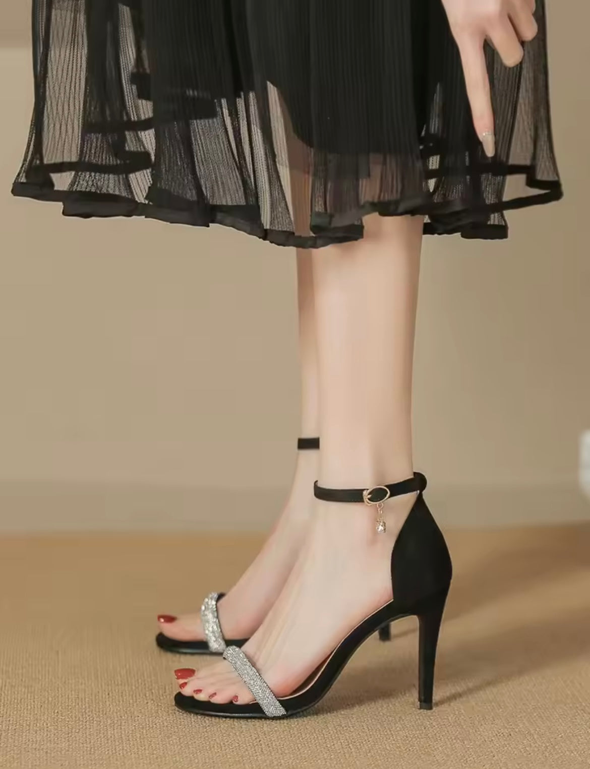 Helen Crystal Heels Black - Size 1  IN STOCK