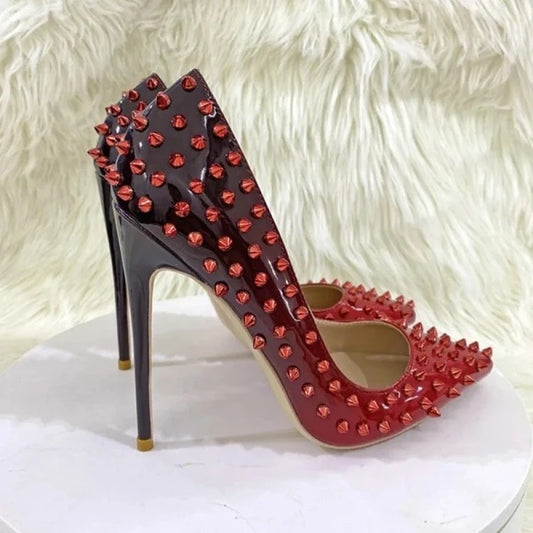Scarlet Studded Toe Pumps