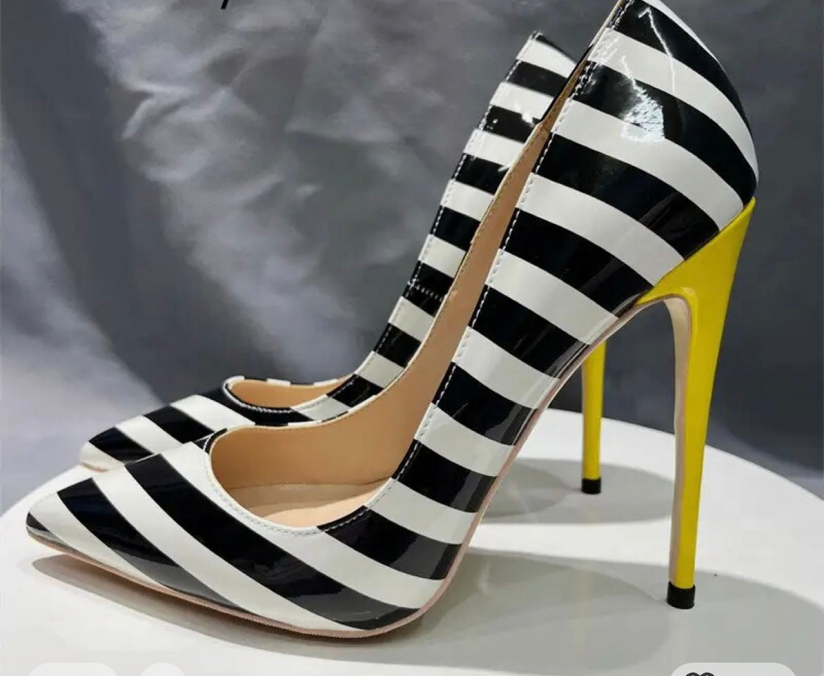 Madeline Monochrome Stripe Heels