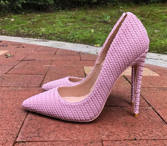 pink tectured high heel pump shoes