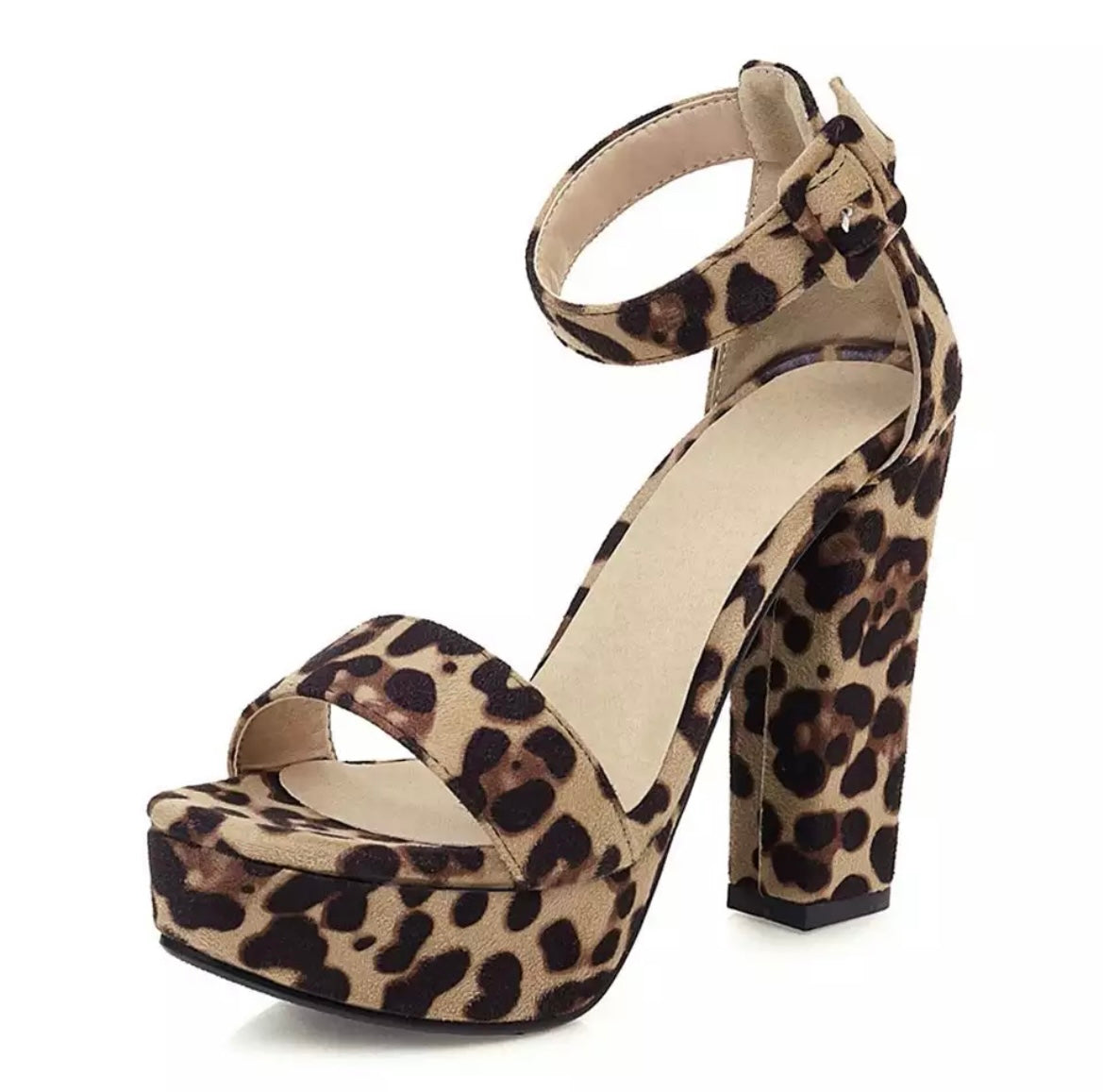 Leopard print block heeled sandals
